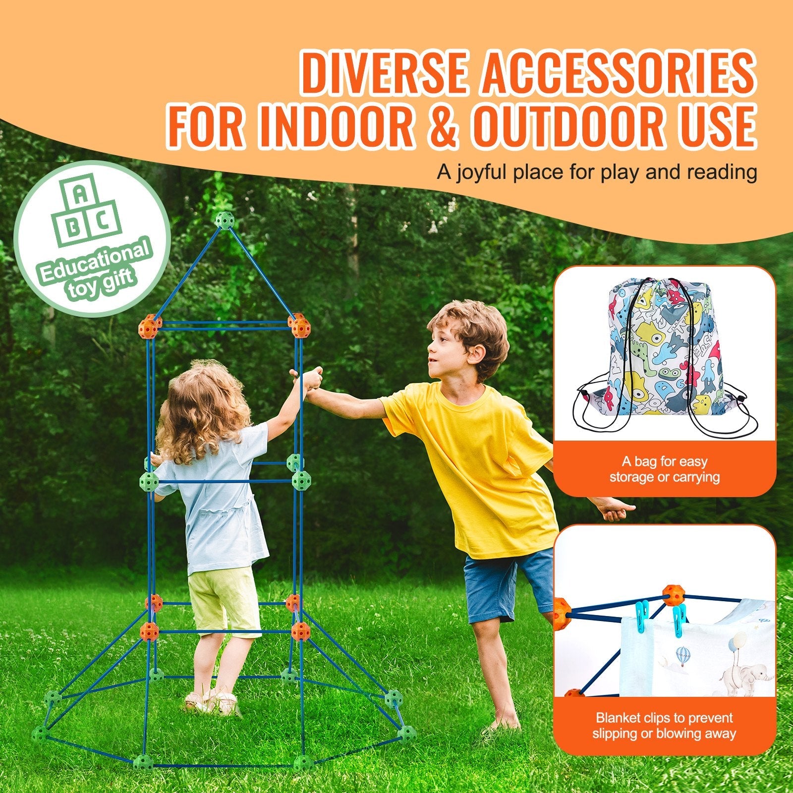 VEVOR Tent Fort Building Kit for Kids STEM Construction Toy Set Castle 120PCS 
