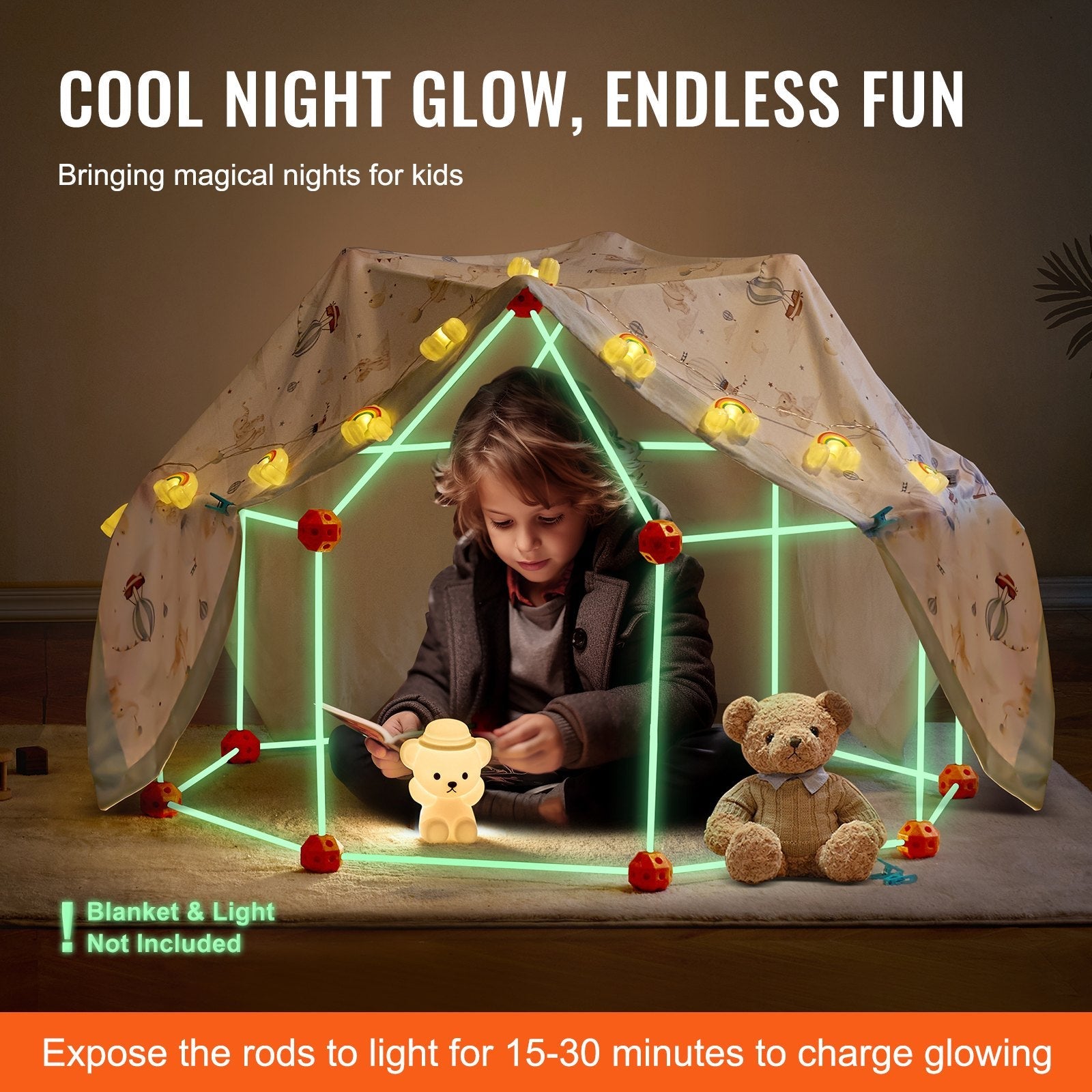 VEVOR Tent Fort Building Kit for Kid Glow In The Dark STEM Construction Toy 140P 