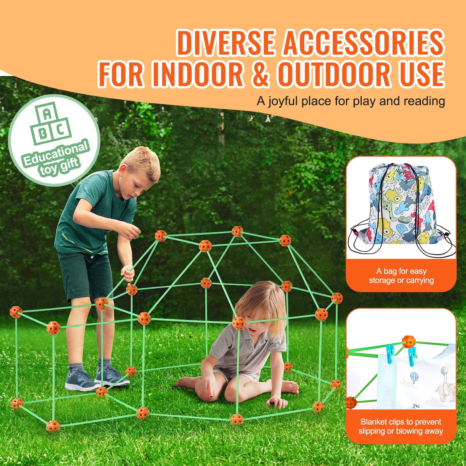 VEVOR Tent Fort Building Kit for Kid Glow In The Dark STEM Construction Toy 140P 
