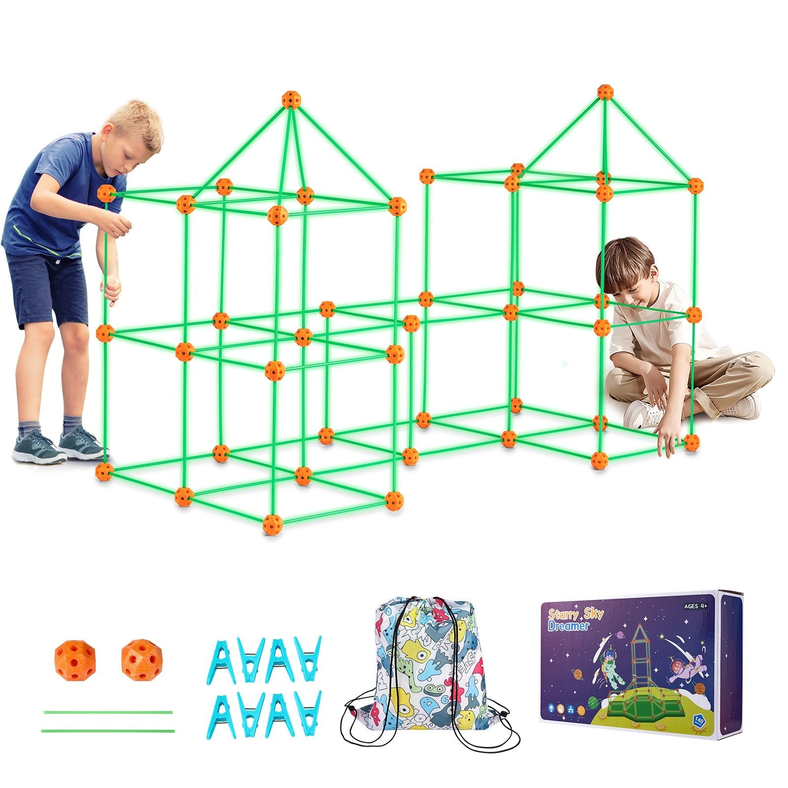 VEVOR Tent Fort Building Kit for Kid Glow In The Dark STEM Construction Toy 140P 