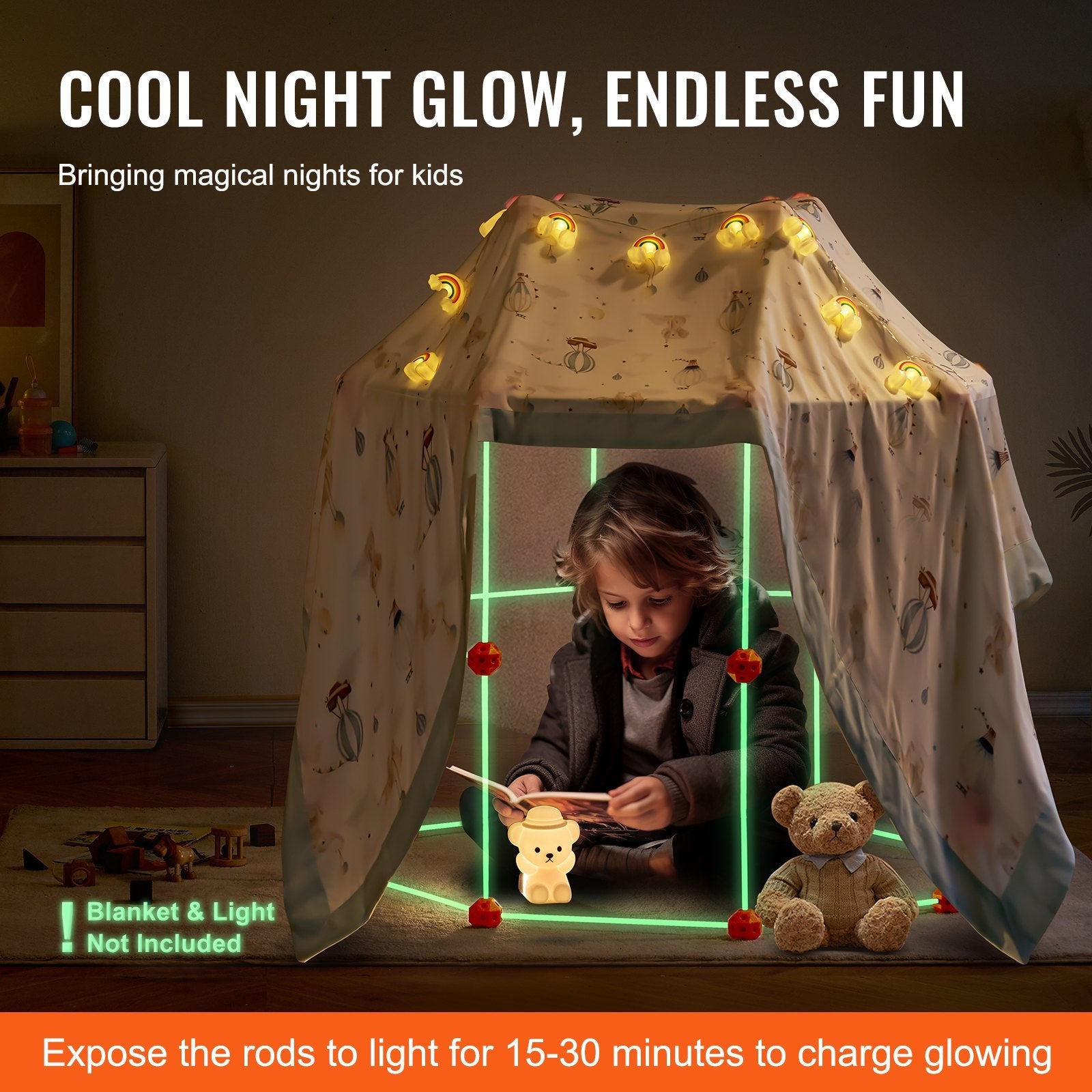 VEVOR Tent Fort Building Kit for Kids Glow In The Dark STEM Construction Toy 85P 
