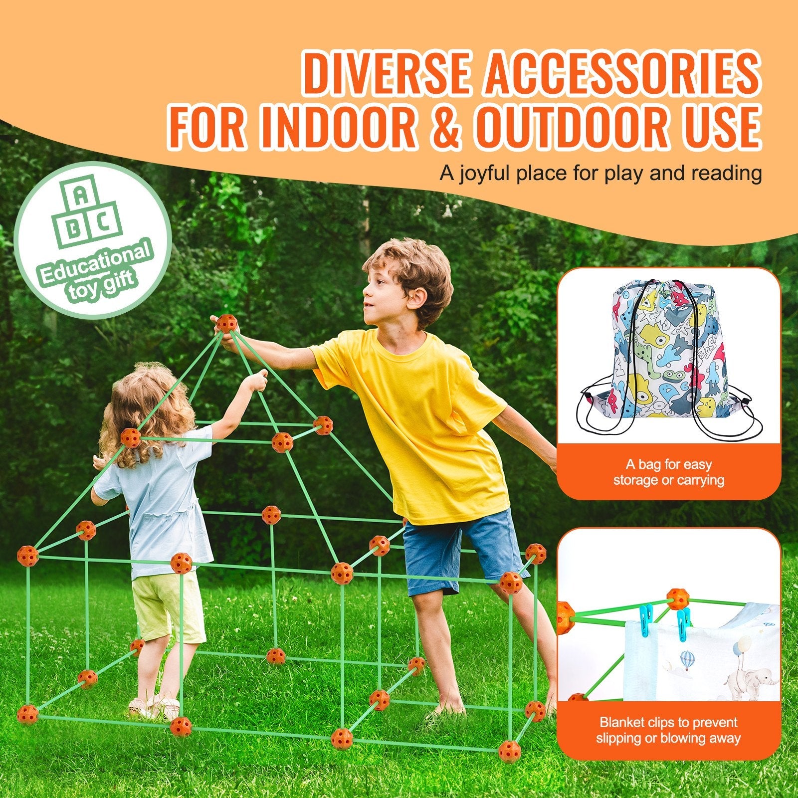 VEVOR Tent Fort Building Kit for Kids Glow In The Dark STEM Construction Toy 85P 