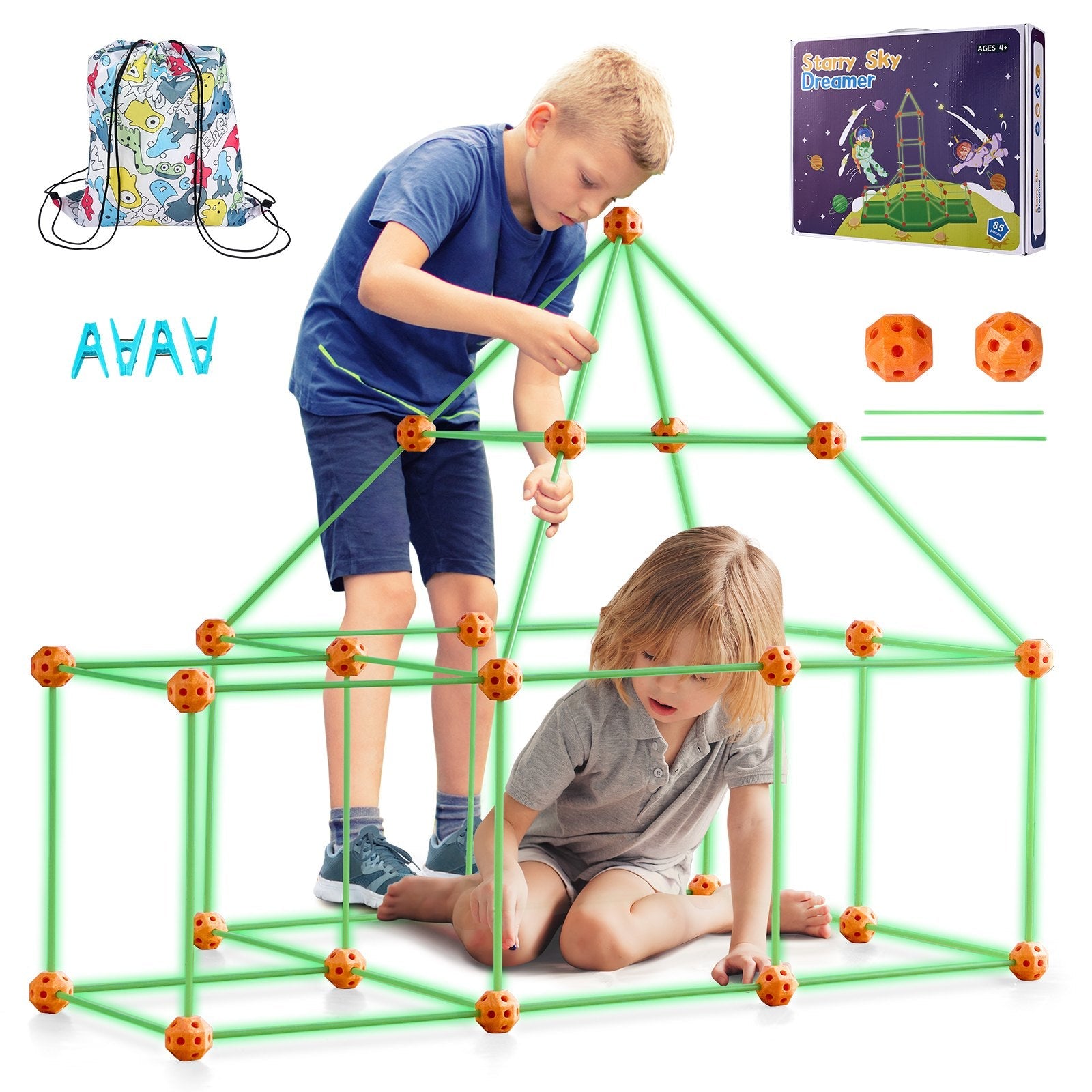 VEVOR Tent Fort Building Kit for Kids Glow In The Dark STEM Construction Toy 85P 