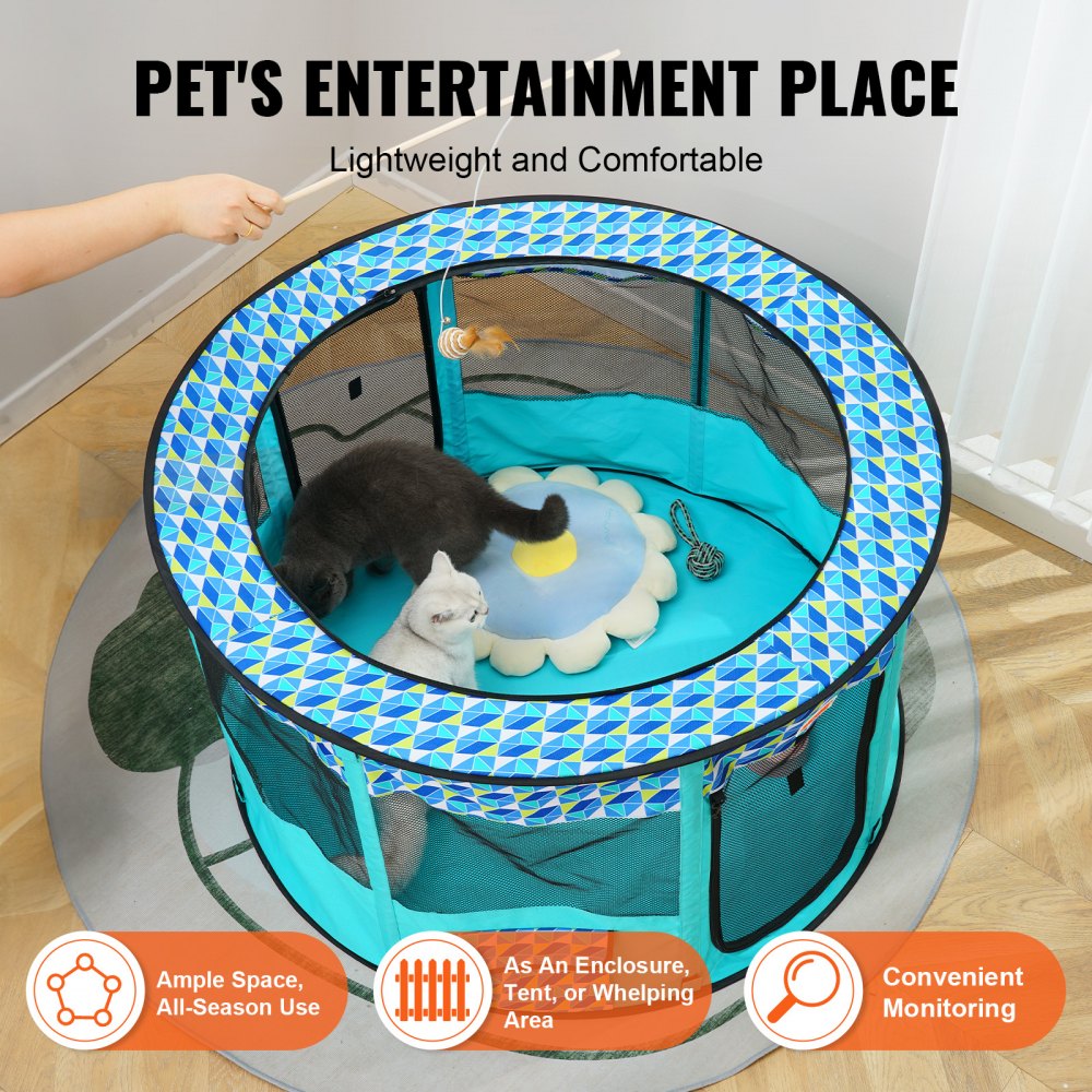 VEVOR Foldable Pet Playpen, 44'' x 44'' x 24'' Portable Dog Playpen, Crate Kennel for Puppy, Dog, Cat, Waterproof 600D Oxford Cloth, Removable Zipper, for Indoor Outdoor Travel Camping (Round, L) 