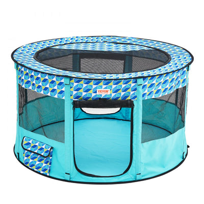 VEVOR Foldable Pet Playpen, 44'' x 44'' x 24'' Portable Dog Playpen, Crate Kennel for Puppy, Dog, Cat, Waterproof 600D Oxford Cloth, Removable Zipper, for Indoor Outdoor Travel Camping (Round, L) 