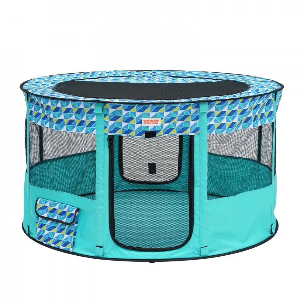 VEVOR Foldable Pet Playpen, 44'' x 44'' x 24'' Portable Dog Playpen, Crate Kennel for Puppy, Dog, Cat, Waterproof 600D Oxford Cloth, Removable Zipper, for Indoor Outdoor Travel Camping (Round, L) 