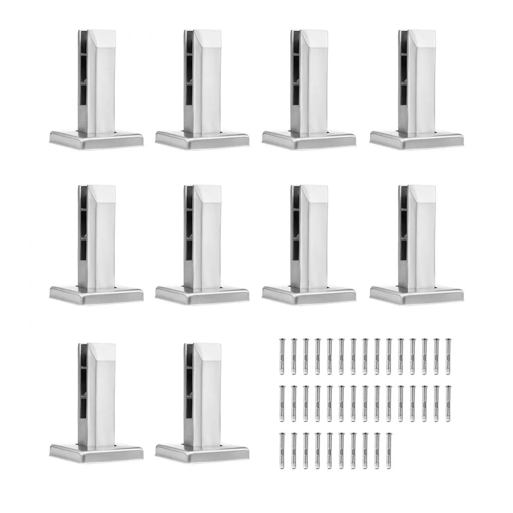 VEVOR Glass Clamp, 10 PCS Square Glass Railing Bracket for 0.31 "-0.47 " Tempered Glass, 304 Stainless Steel Glass Mounting Clamp, 0.12” Thick Glass Shelf Bracket for Balcony, Garden, Stair, Silver