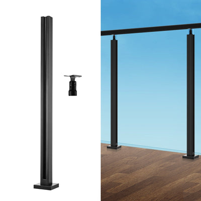 VEVOR Glass Clamp, 35.83" Height Glass Railing Bracket for 0.39 "-0.47 " Thickness Tempered Glass, 304 Stainless Steel Glass Mounting Clamp, Glass Shelf Bracket for Balcony, Garden, Deck, Stair, Black 