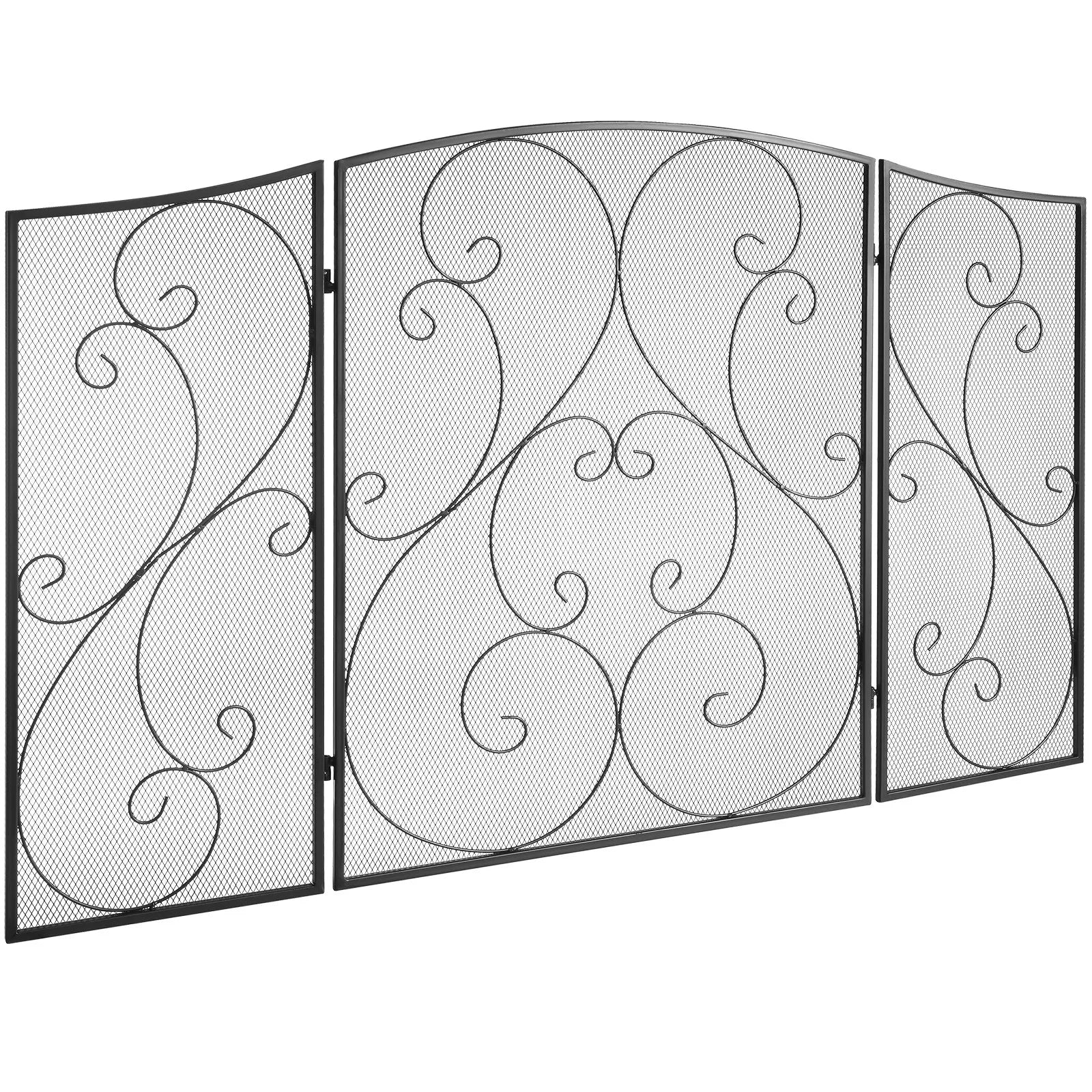 VEVOR Fireplace Screen 3 Panel, Sturdy Iron Mesh Fireplace Screen, 48"(L) x30.2"(H) Spark Guard Cover, No Assembly Required, Free Standing Fireplace Fence Grate for Living Room Home Decor Vintage Blac