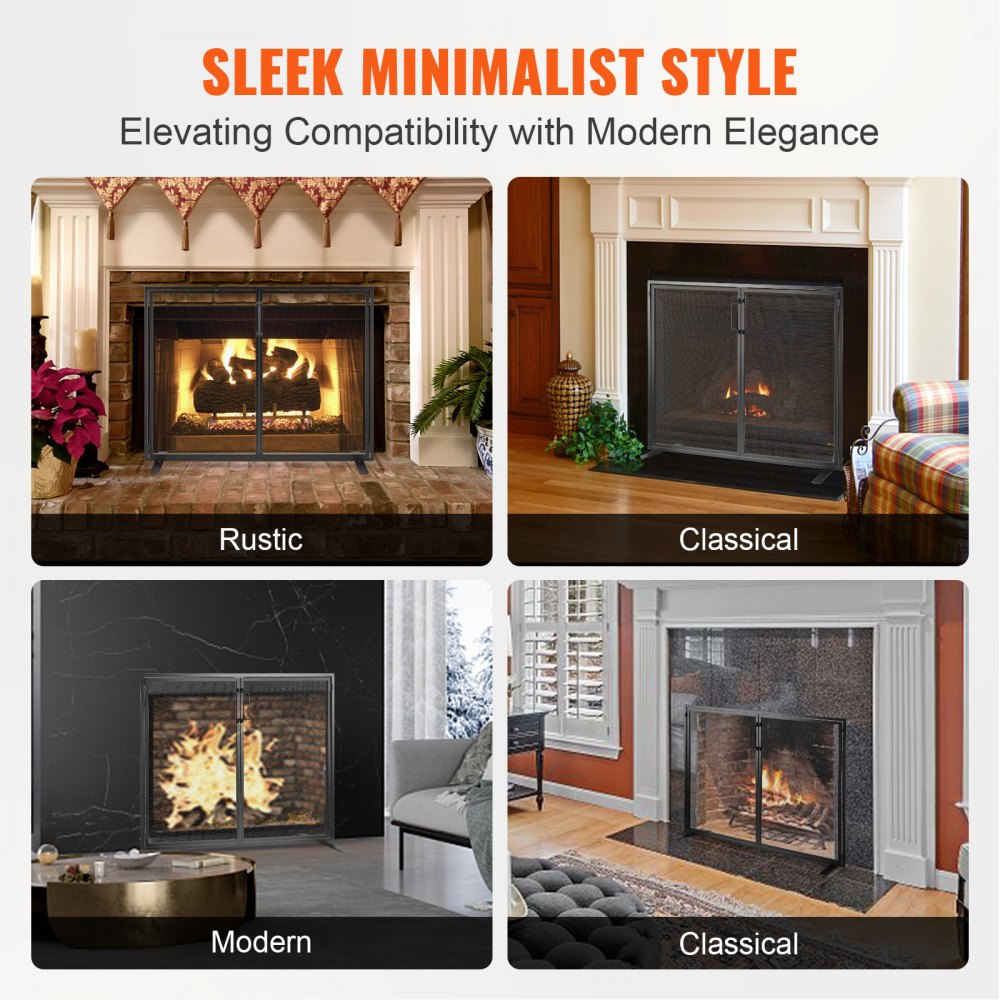VEVOR Fireplace Screen 1 Panel with Door, Sturdy Iron Mesh Fireplace Screen, 38.98"(L) x30.7"(H) Spark Guard Cover, Simple Installation, Free Standing Fire Fence Grate for Living Room Home Decor Moder 
