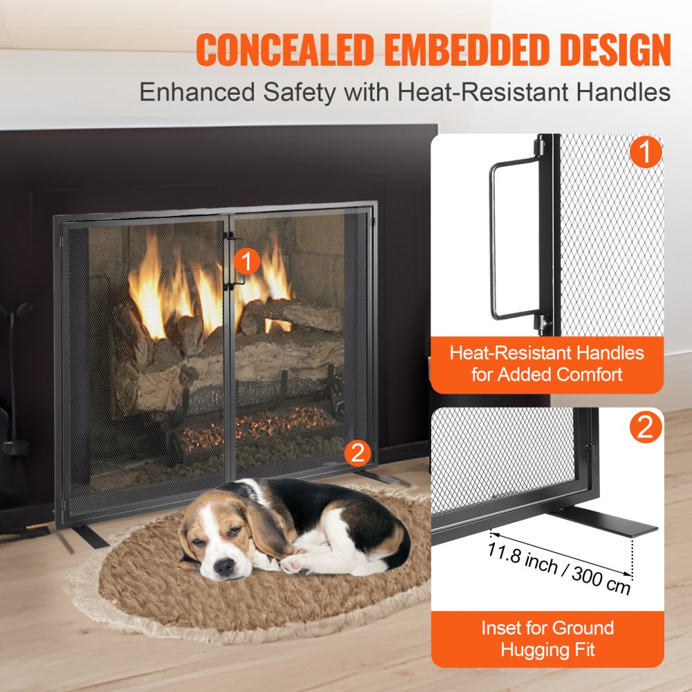 VEVOR Fireplace Screen 1 Panel with Door, Sturdy Iron Mesh Fireplace Screen, 38.98"(L) x30.7"(H) Spark Guard Cover, Simple Installation, Free Standing Fire Fence Grate for Living Room Home Decor Moder 