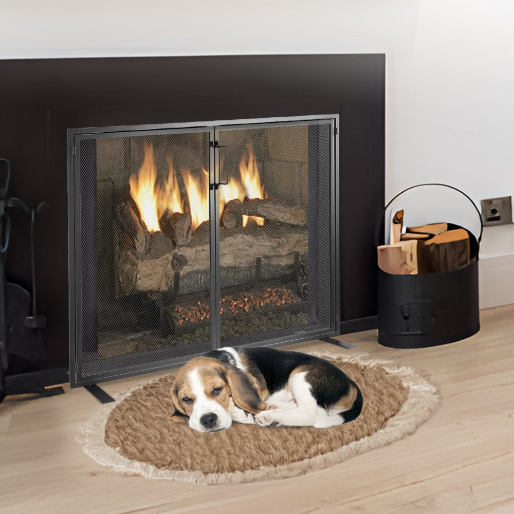 VEVOR Fireplace Screen 1 Panel with Door, Sturdy Iron Mesh Fireplace Screen, 38.98"(L) x30.7"(H) Spark Guard Cover, Simple Installation, Free Standing Fire Fence Grate for Living Room Home Decor Moder 