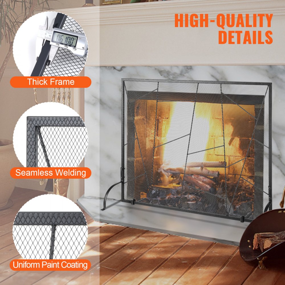 VEVOR Fireplace Screen Single Panel, Sturdy Iron Mesh Fireplace Screen, 35.6"(L) x28.4"(H) Spark Guard Cover, Simple Installation, Free Standing Fire Fence Grate for Living Room Home Decor Modern 