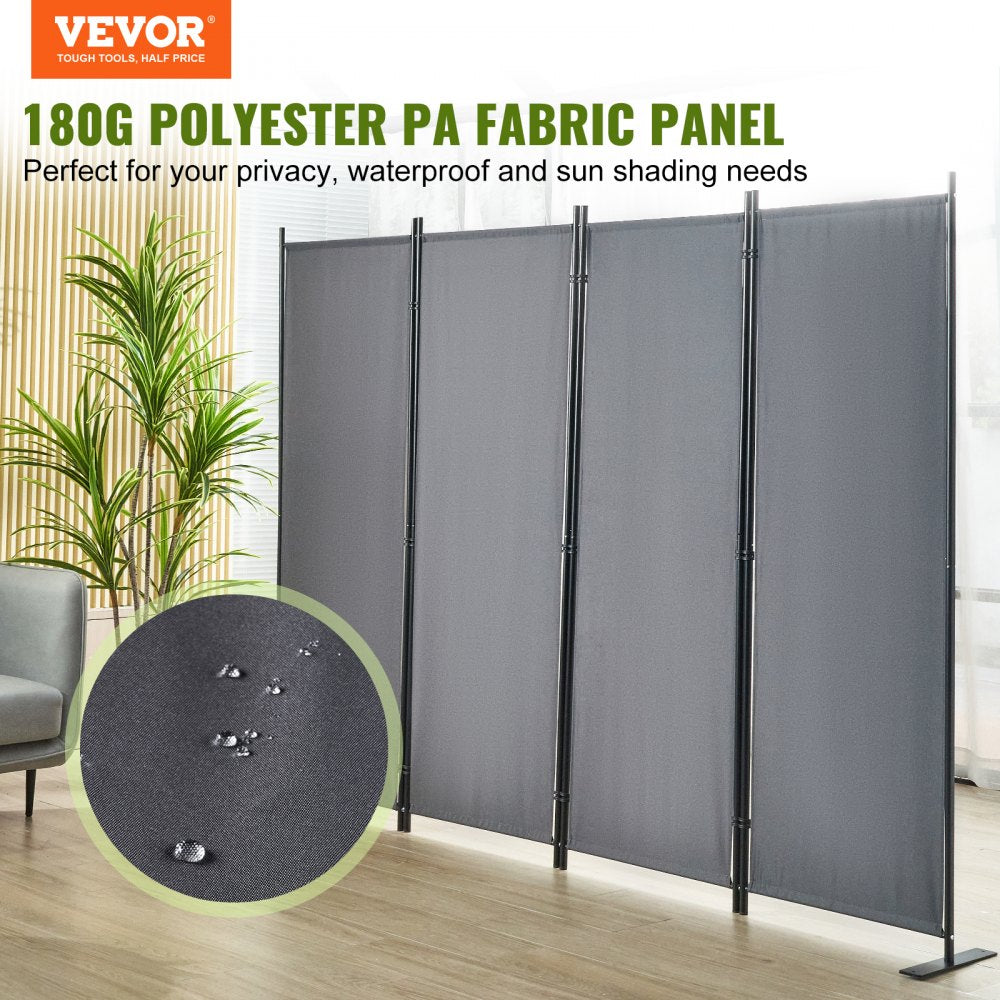 VEVOR Room Divider, 5.6 ft Room Dividers and Folding Privacy Screens (4-panel), Fabric Partition Room Dividers for Office, Bedroom, Dining Room, Study, Freestanding, Grey 