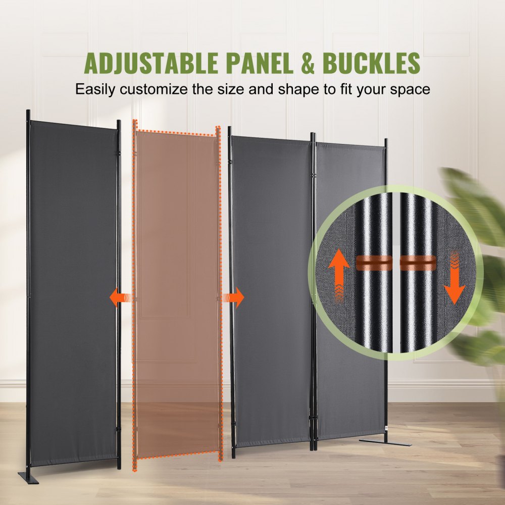 VEVOR Room Divider, 5.6 ft Room Dividers and Folding Privacy Screens (4-panel), Fabric Partition Room Dividers for Office, Bedroom, Dining Room, Study, Freestanding, Grey 