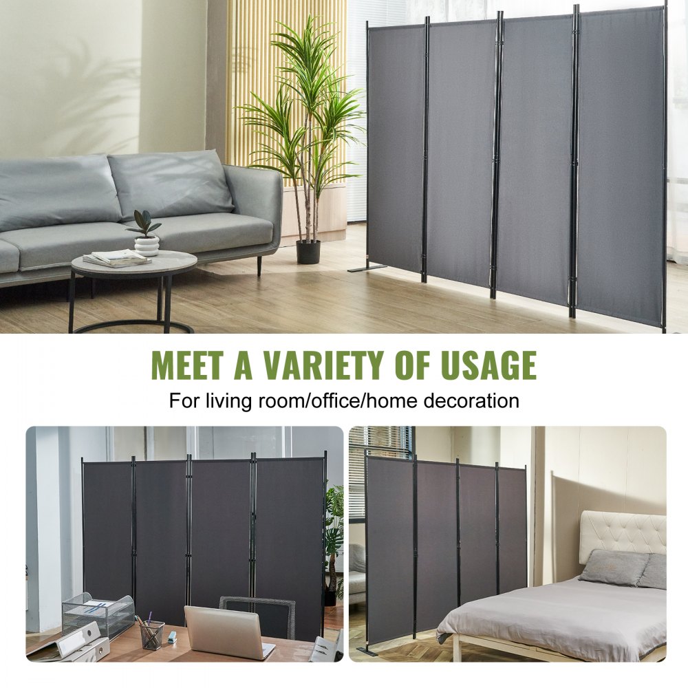 VEVOR Room Divider, 5.6 ft Room Dividers and Folding Privacy Screens (4-panel), Fabric Partition Room Dividers for Office, Bedroom, Dining Room, Study, Freestanding, Grey 