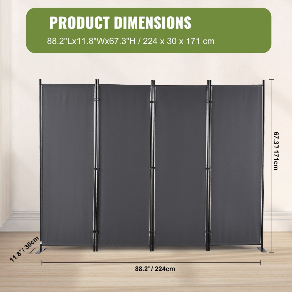 VEVOR Room Divider, 5.6 ft Room Dividers and Folding Privacy Screens (4-panel), Fabric Partition Room Dividers for Office, Bedroom, Dining Room, Study, Freestanding, Grey 