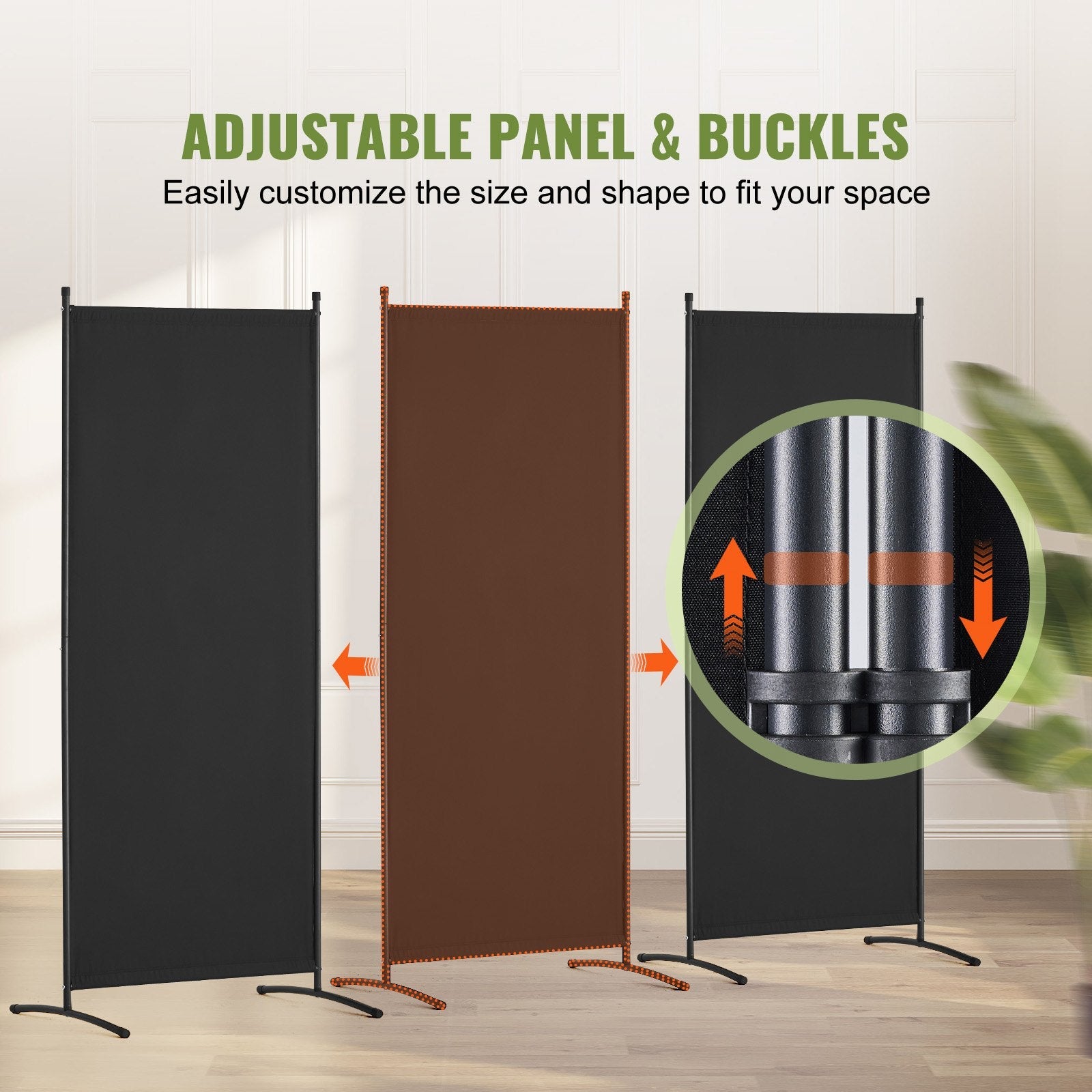 VEVOR Room Divider 3-Panel Folding Privacy Screen Fabric Partition Office Black 