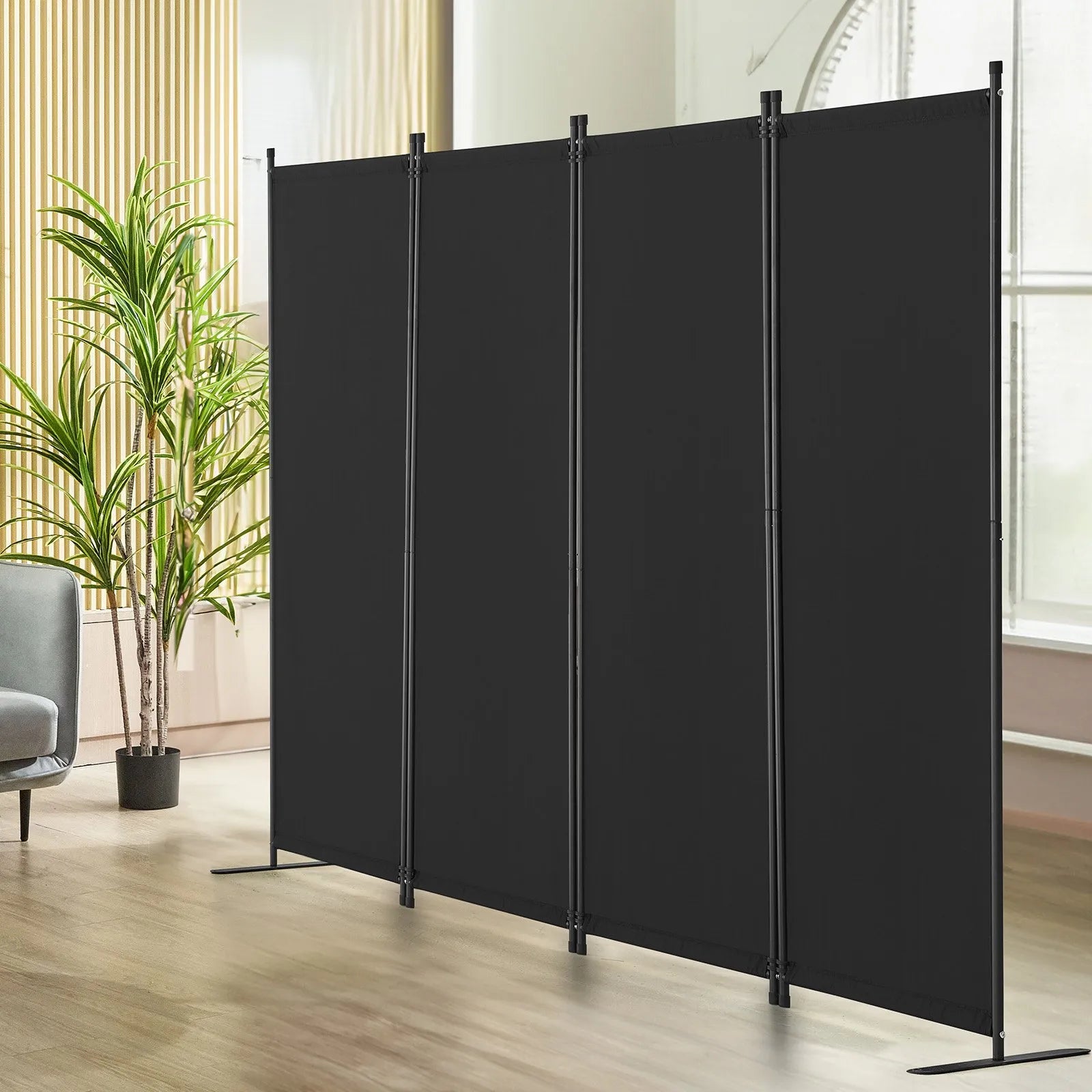VEVOR Room Divider 4-Panel Folding Privacy Screen Fabric Partition Office Black