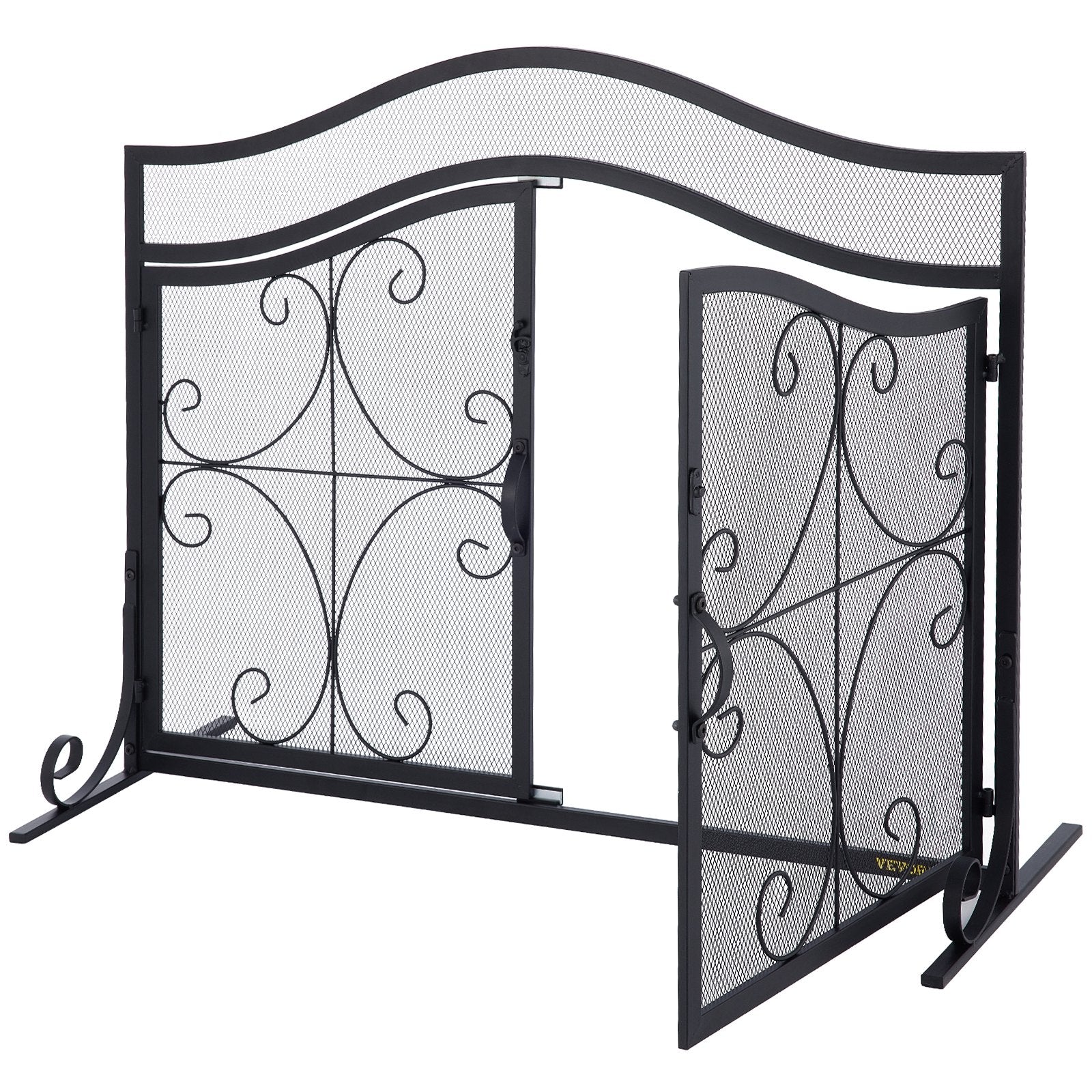VEVOR Fireplace Screen, 39 x 26.6 Inch, Double Door Iron Freestanding Spark Guard with Support, Metal Mesh Craft, Broom Tong Shovel Poker Included for Fireplace Decoration & Protection, Black 