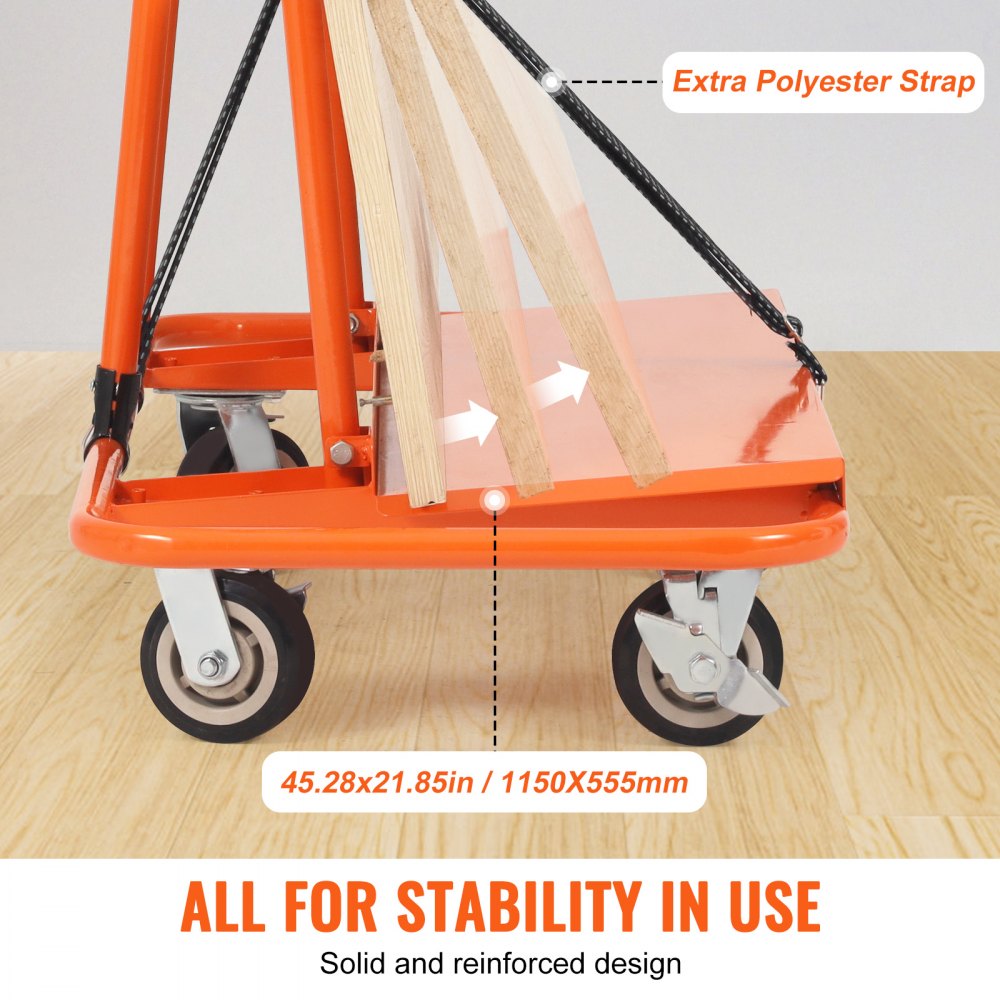 VEVOR Drywall Cart, 3000 LBS Panel Dolly Cart with 45.28" x 21.8" Deck and 5" Swivel Wheels, Heavy-Duty Drywall Sheet Cart, Handling Wall Panel, Sheetrock, Lumber, for Garage, Home, Warehouse 