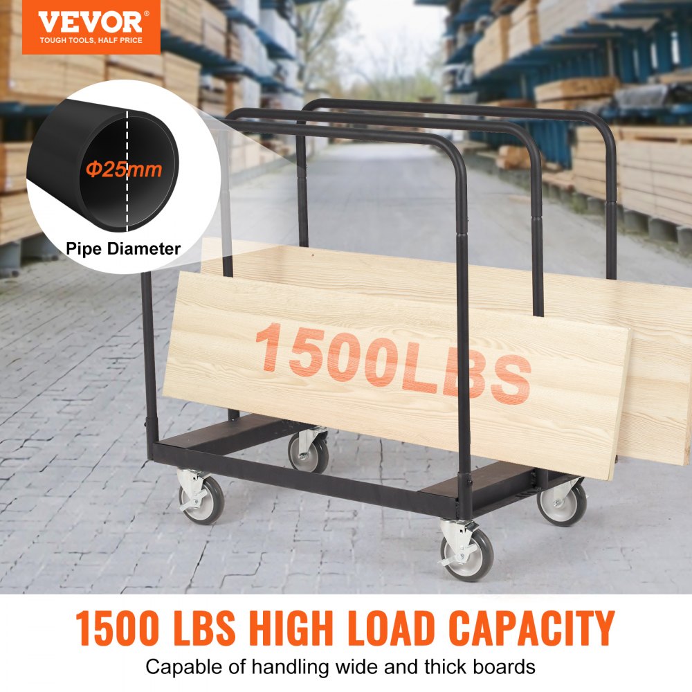 VEVOR Drywall Cart, 1500 LBS Panel Dolly Cart with 36.02" x 24.02" Deck and 5" Swivel Wheels, Heavy-Duty Drywall Sheet Cart, Handling Wall Panel, Sheetrock, Lumber, for Garage, Home, Warehouse 
