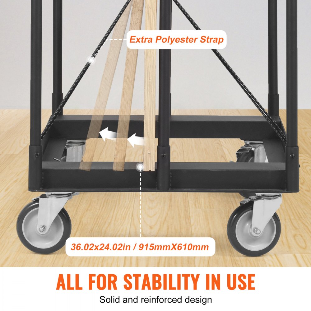 VEVOR Drywall Cart, 1500 LBS Panel Dolly Cart with 36.02" x 24.02" Deck and 5" Swivel Wheels, Heavy-Duty Drywall Sheet Cart, Handling Wall Panel, Sheetrock, Lumber, for Garage, Home, Warehouse 