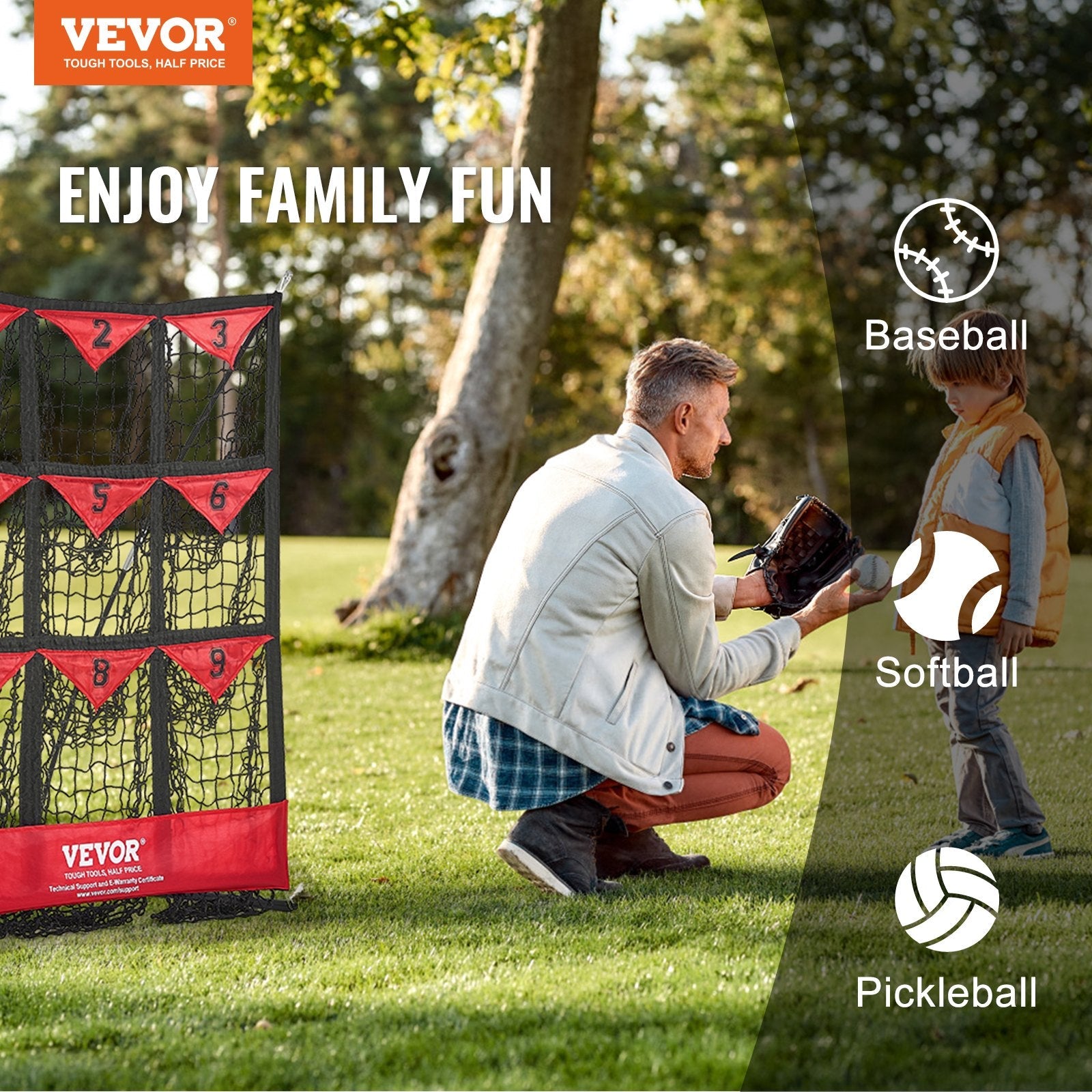 VEVOR 9 Hole Baseball Net, 36"x30" Softball Baseball Training Equipment for Hitting Pitching Practice, Portable Quick Assembly Trainer Aid with Carry Bag, Strike Zone, Ground Stakes, for Youth Adults 