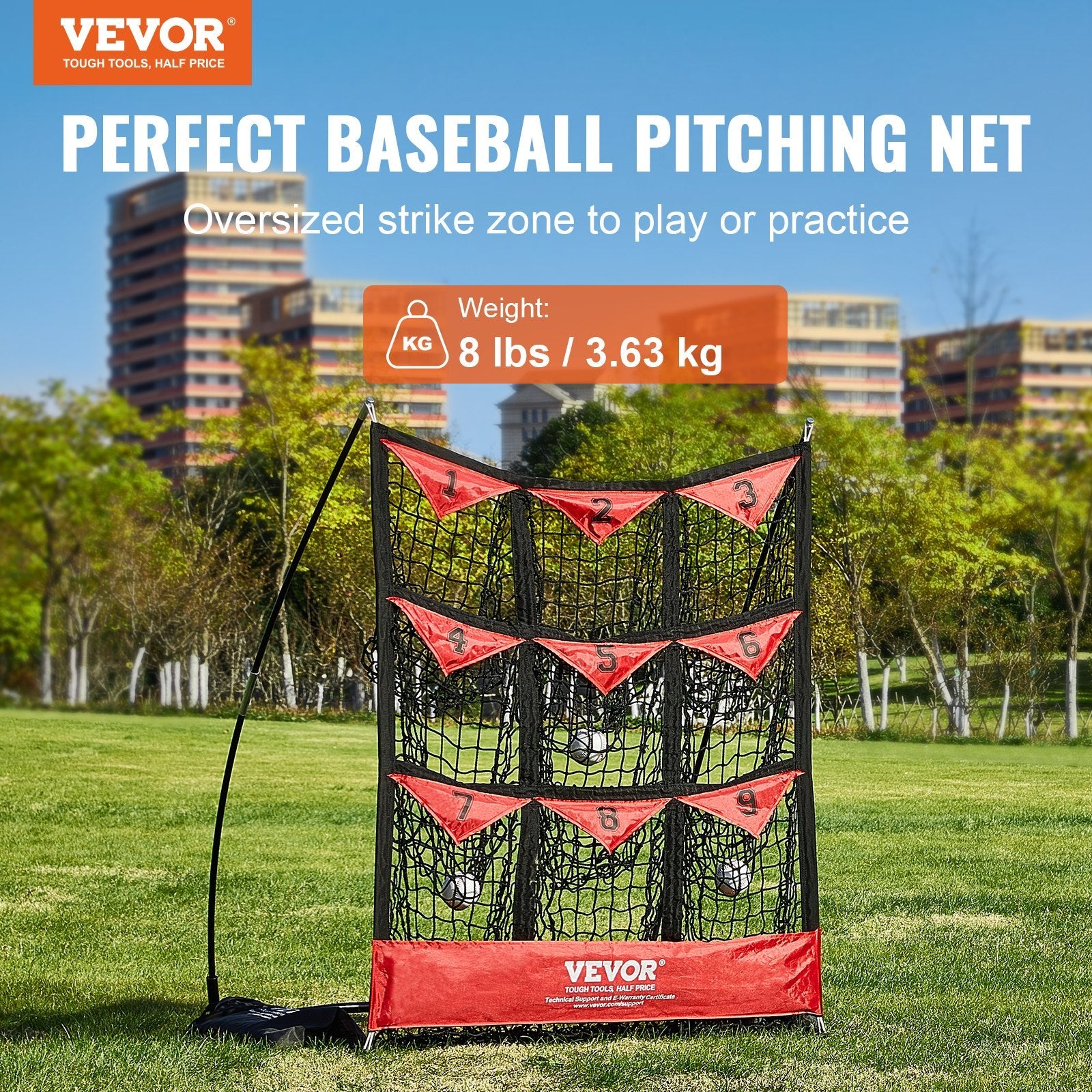 VEVOR 9 Hole Baseball Net, 49"x42" Softball Baseball Training Equipment for Hitting Pitching Practice, Portable Quick Assembly Trainer Aid with Carry Bag, Strike Zone, Ground Stakes, for Youth Adults 