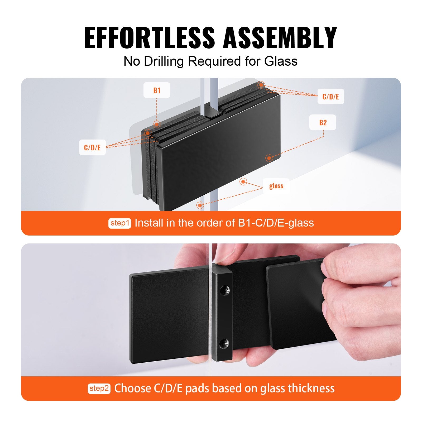 VEVOR Glass Clamp, 4 PCS Rectangle Glass Railing Bracket for 0.31 "-0.47 " Tempered Glass, 304 Stainless Steel Glass Mounting Clamp, 0.2” Thick Glass Shelf Bracket for Balcony, Garden, Pool, Stair 