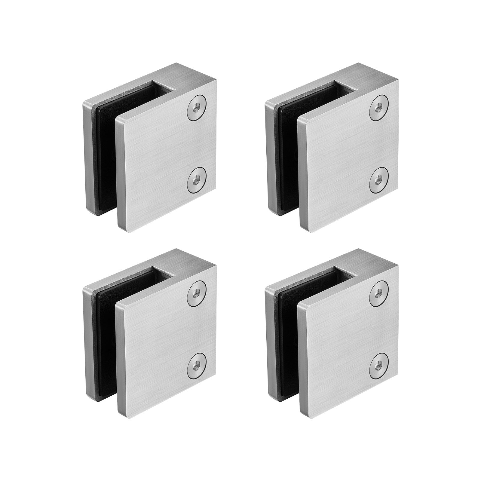 VEVOR Glass Clamp, 4 PCS Square Glass Railing Bracket for 0.31 "-0.47 " Tempered Glass, 304 Stainless Steel Glass Mounting Clamp, Glass Shelf Bracket for Balcony, Garden, Pool, Stair, Silver 