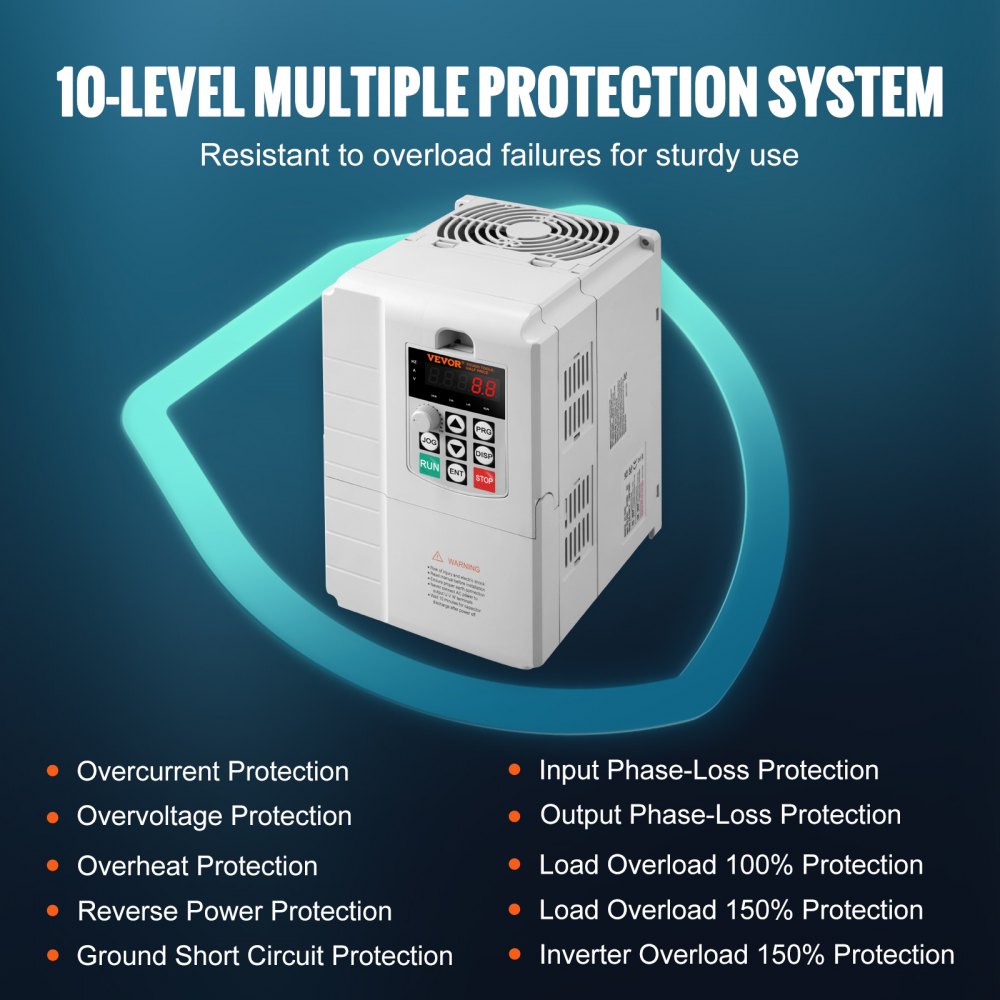 VEVOR VFD 10HP, 7.5KW, 34A, 1 Phase 220V-240V Input to 3 Phase 220V-240V Output Variable Frequency Drive, 0-400Hz VFD for AC Motor Speed Control 