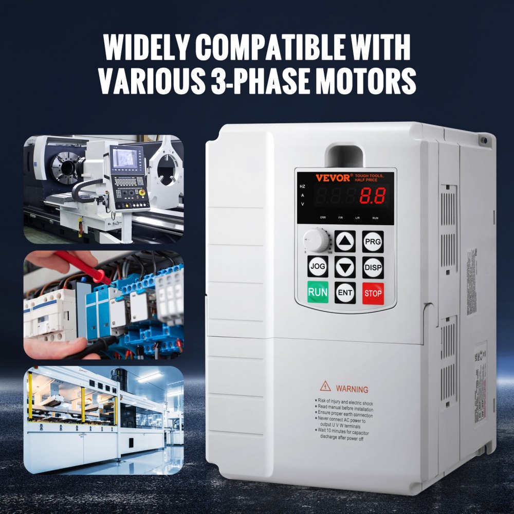 VEVOR VFD 10HP, 7.5KW, 34A, 1 Phase 220V-240V Input to 3 Phase 220V-240V Output Variable Frequency Drive, 0-400Hz VFD for AC Motor Speed Control 