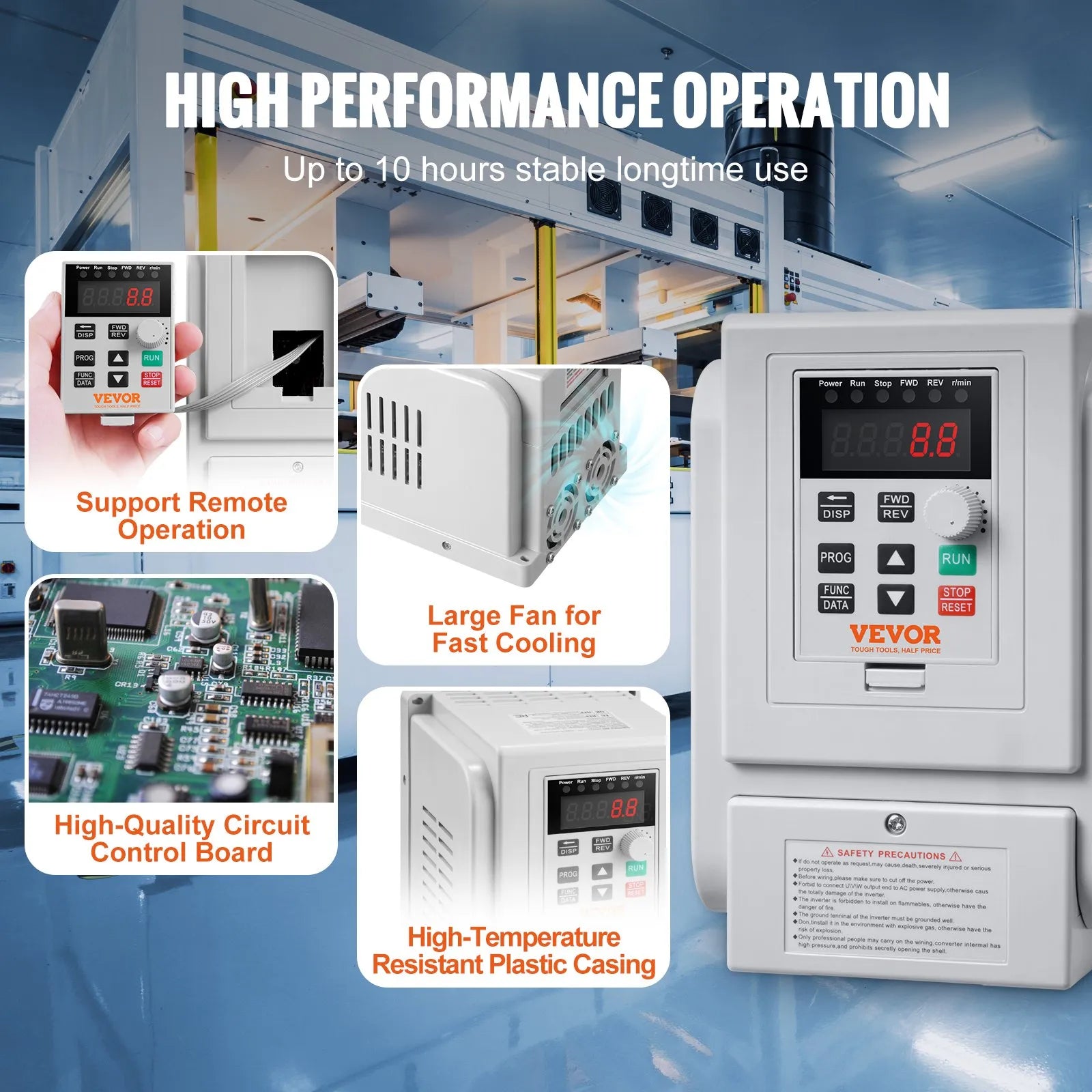 VEVOR VFD 3HP, 2.2KW, 10A, 1 Phase 220V-240V Input to 3 Phase 220V-240V Output Variable Frequency Drive, 0-400Hz VFD for AC Motor Speed Control