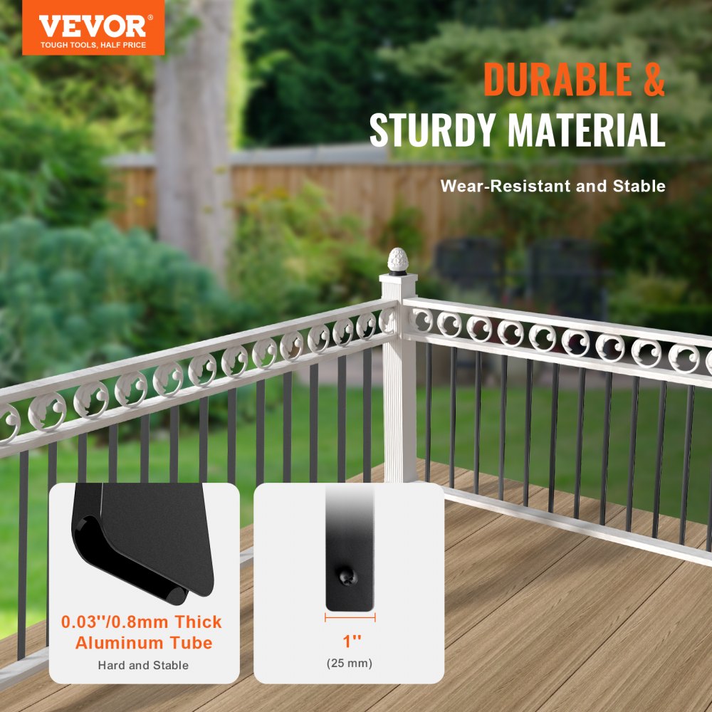 VEVOR Staircase Metal Balusters, 38'' x 1'' Flat Aluminum Alloy Decorative Banister Spindles, 72 Pack Deck Baluster with Screws, Classic Hollow Deck Railing Satin Black Powder Coated for Porch 