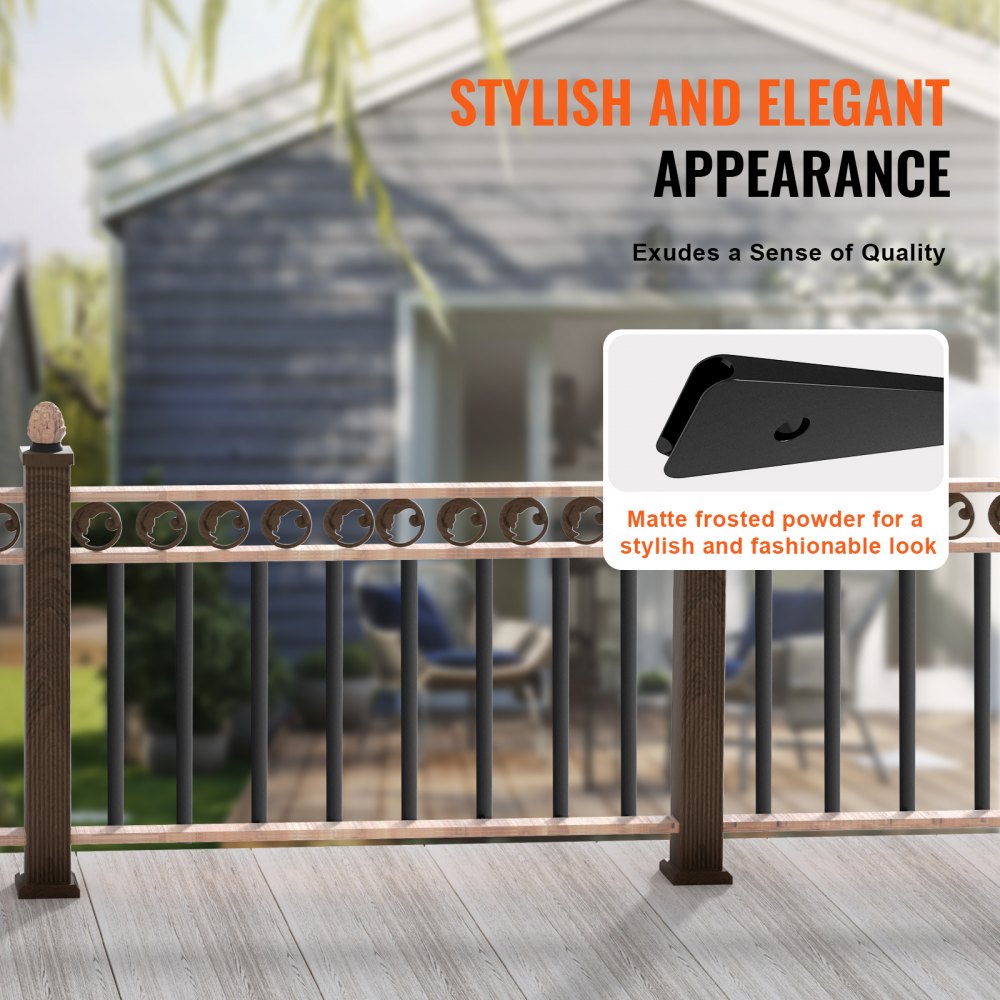 VEVOR Staircase Metal Balusters, 38'' x 1'' Flat Aluminum Alloy Decorative Banister Spindles, 72 Pack Deck Baluster with Screws, Classic Hollow Deck Railing Satin Black Powder Coated for Porch 