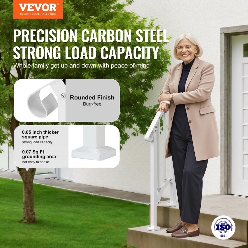 VEVOR 1-2 Step Handrails for Outdoor for Seniors Porch Deck Retro Arch White 