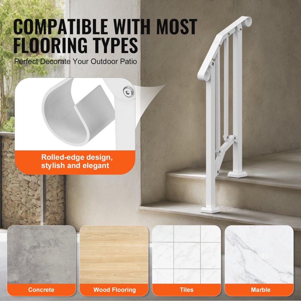 VEVOR 1-2 Step Handrails for Outdoor for Seniors Porch Deck Retro Arch White 