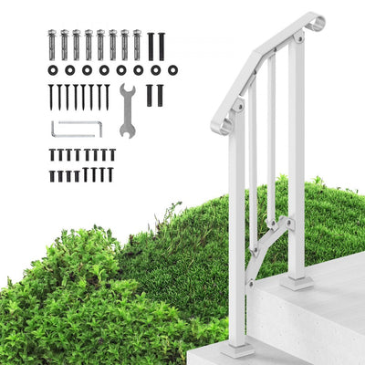 VEVOR 1-2 Step Handrails for Outdoor for Seniors Porch Deck Retro Arch White 