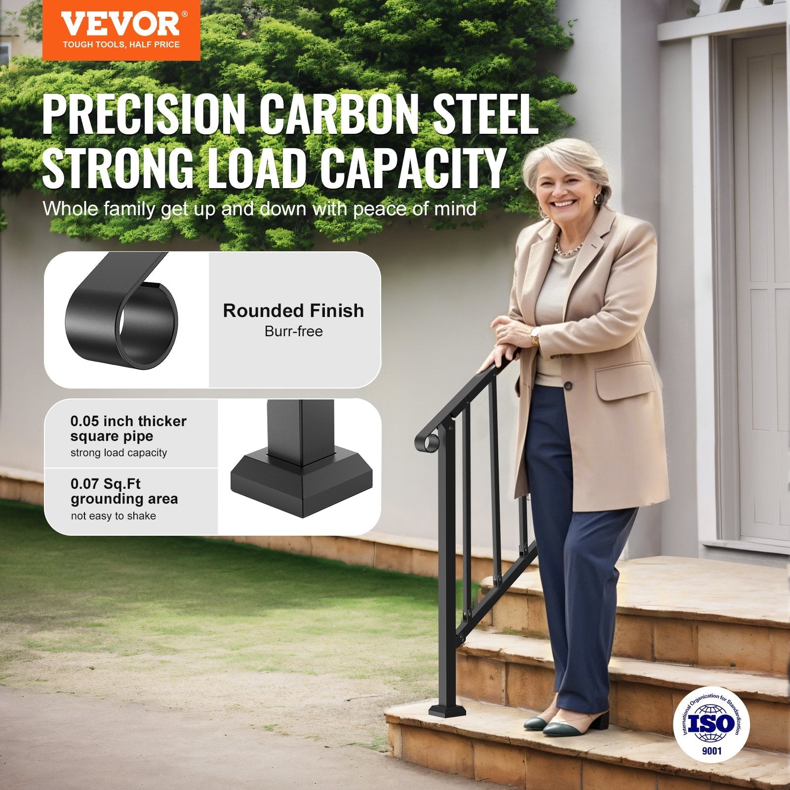 VEVOR 2-3 Step Handrails for Outdoor for Seniors Porch Deck Black Retro Arch 