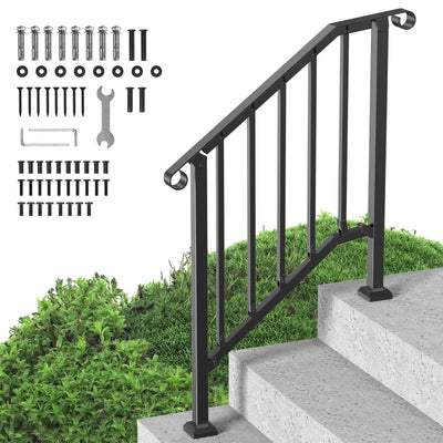 VEVOR 2-3 Step Handrails for Outdoor for Seniors Porch Deck Black Retro Arch 