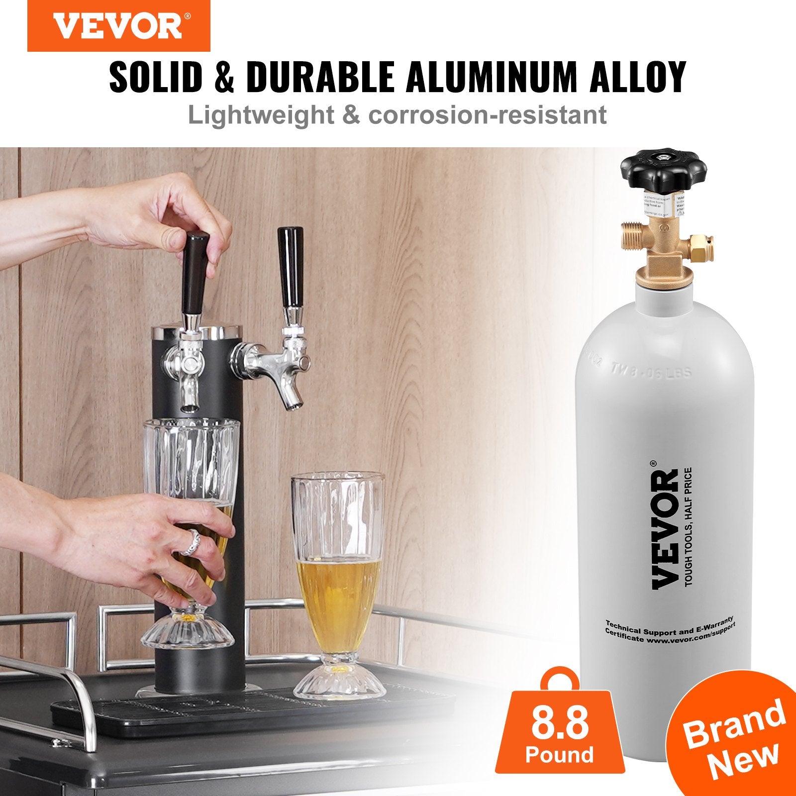 VEVOR 5 Lbs CO2 Tank Aluminum Gas Cylinder, Brand New CO2 Cylinder with Gray Spray Coating, CO2 Air Tank with CGA320 Valve, For Dispensing Draft Soda Beer 
