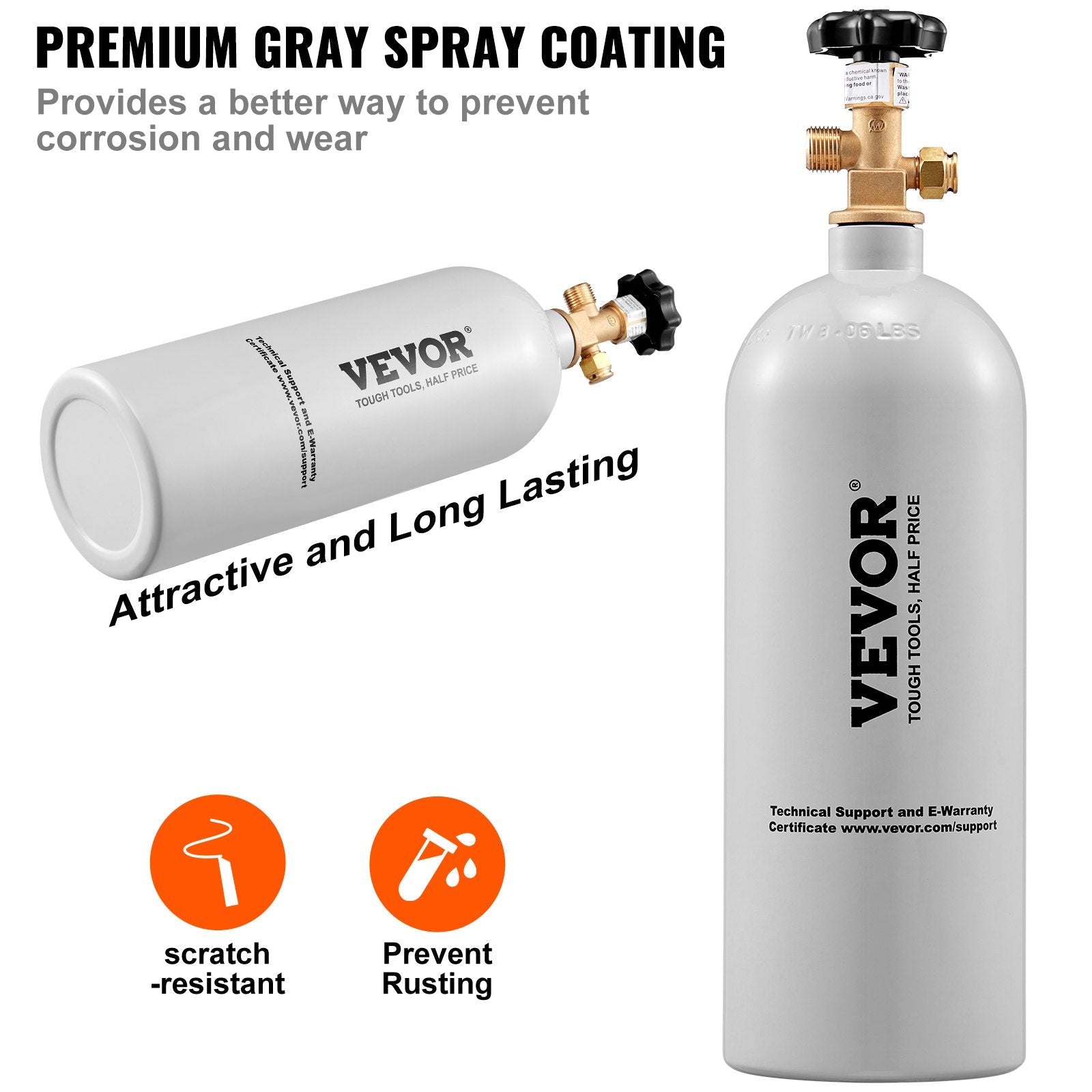 VEVOR 5 Lbs CO2 Tank Aluminum Gas Cylinder, Brand New CO2 Cylinder with Gray Spray Coating, CO2 Air Tank with CGA320 Valve, For Dispensing Draft Soda Beer 
