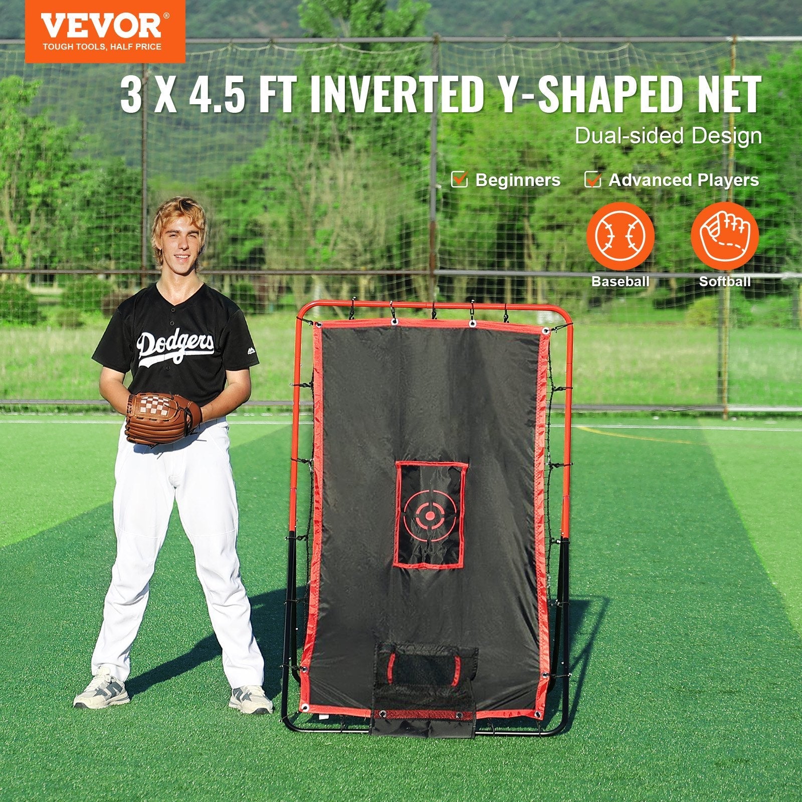 VEVOR Baseball And Softball Rebounder Net 3x4.5 ft 2-in-1 Switch Hitter Pitch 