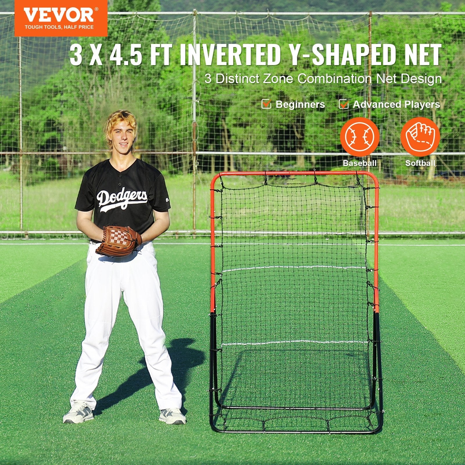 VEVOR Baseball And Softball Rebounder Net 3x4.5 ft PitchBack 3-Way Trainer 