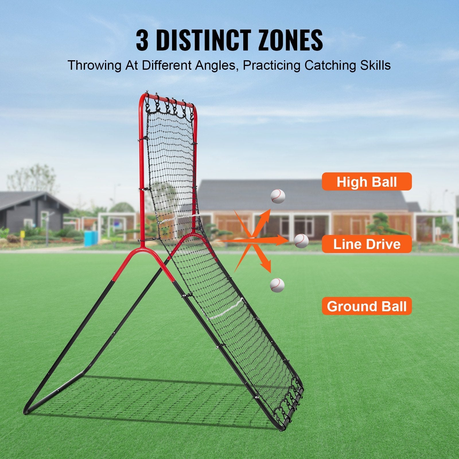 VEVOR Baseball And Softball Rebounder Net 3x4.5 ft PitchBack 3-Way Trainer 