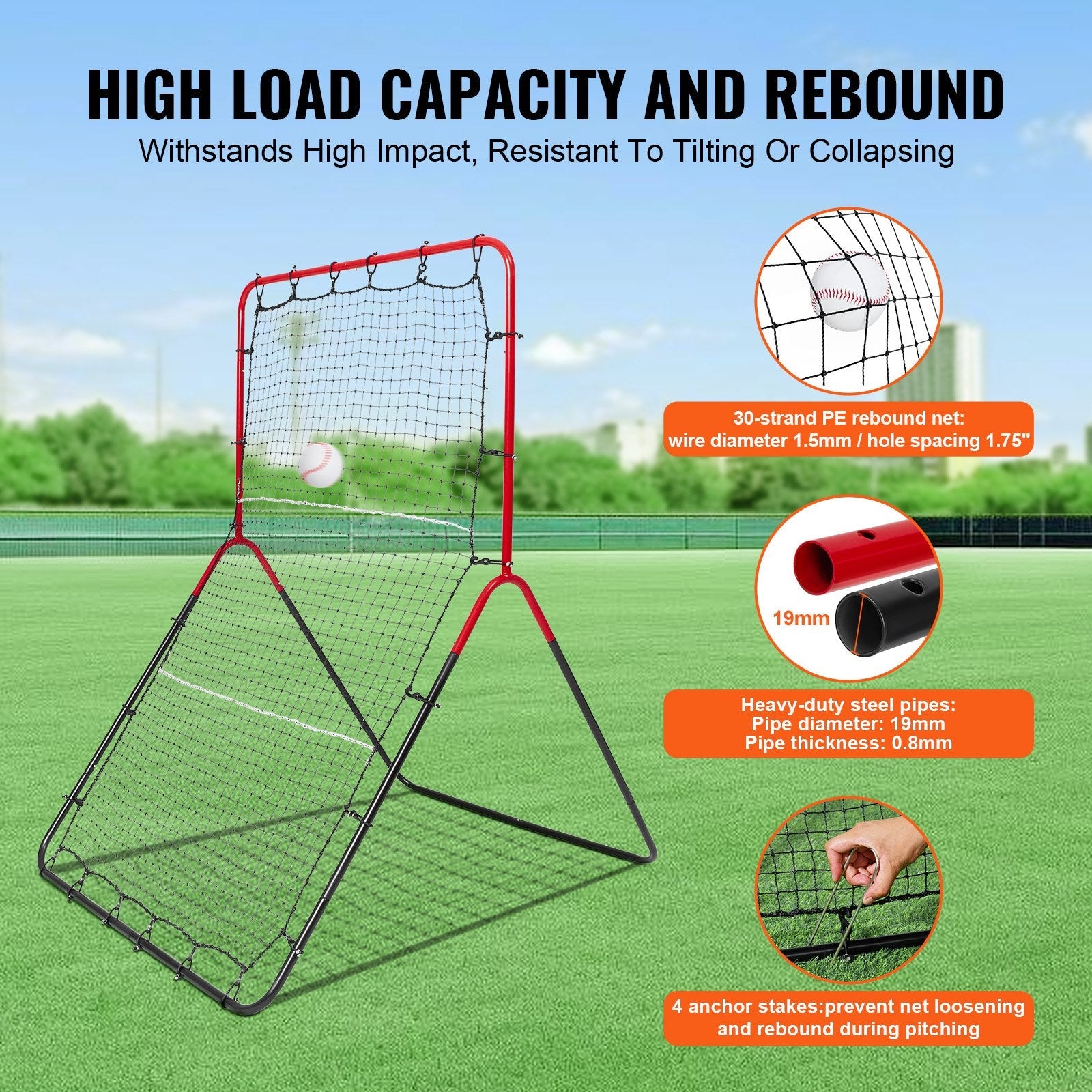 VEVOR Baseball And Softball Rebounder Net 3x4.5 ft PitchBack 3-Way Trainer 