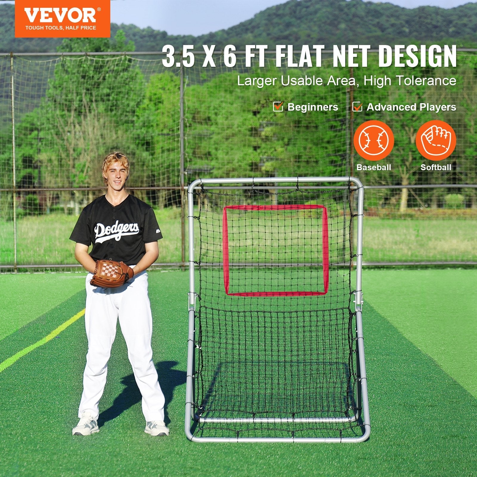 VEVOR Baseball And Softball Rebounder Net 3.5 x 6 ft 5 Adjustable Angles 