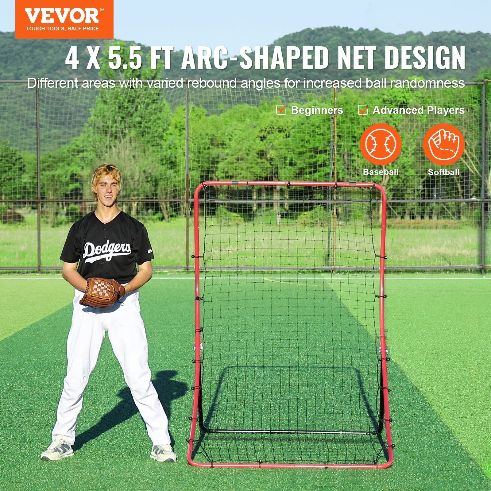 VEVOR Baseball And Softball Rebounder Net 4x5.5 ft PitchBack All Angle Fielding 