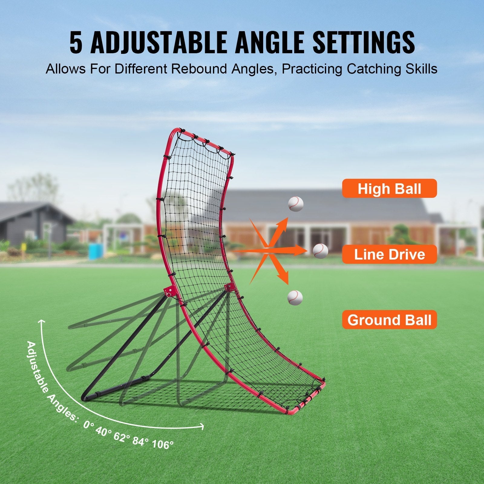VEVOR Baseball And Softball Rebounder Net 4x5.5 ft PitchBack All Angle Fielding 